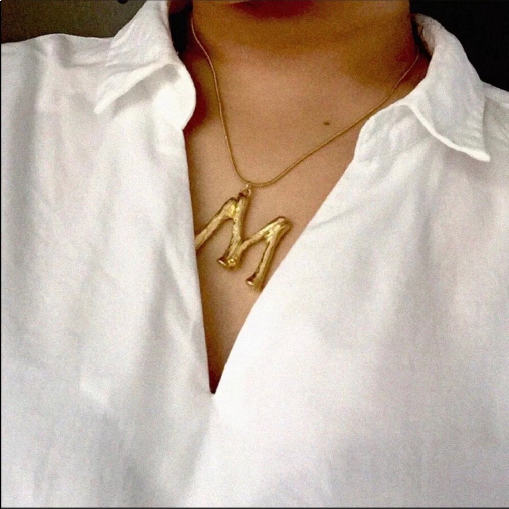 NEW GOLD BAMBOO INITIAL STATEMENT NECKLACE - Picture 3 of 8